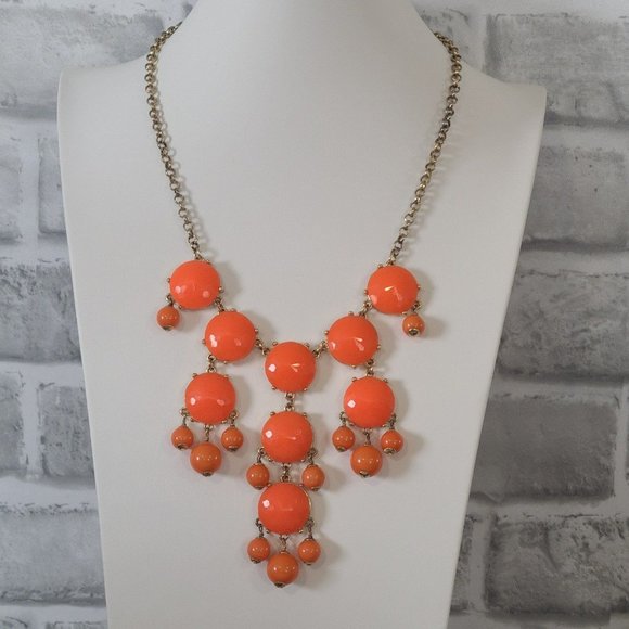 J Crew Necklace Orange Statement Bubble Chandelier Jewelry Gold Tone - Picture 1 of 10
